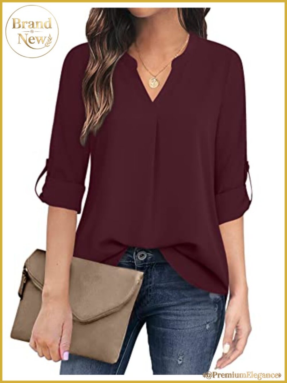 Women's V Neck 3/4 Sleeve Pleated Chiffon Blouse Floral Print